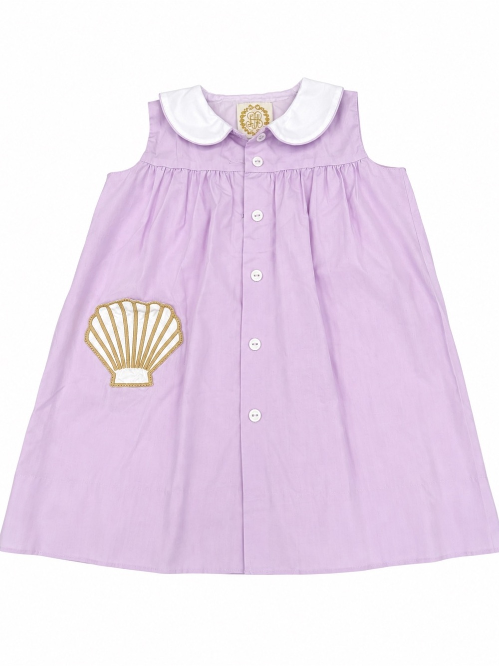Lavender Shell Applique Button-Front Dress with White Peter Pan Collar